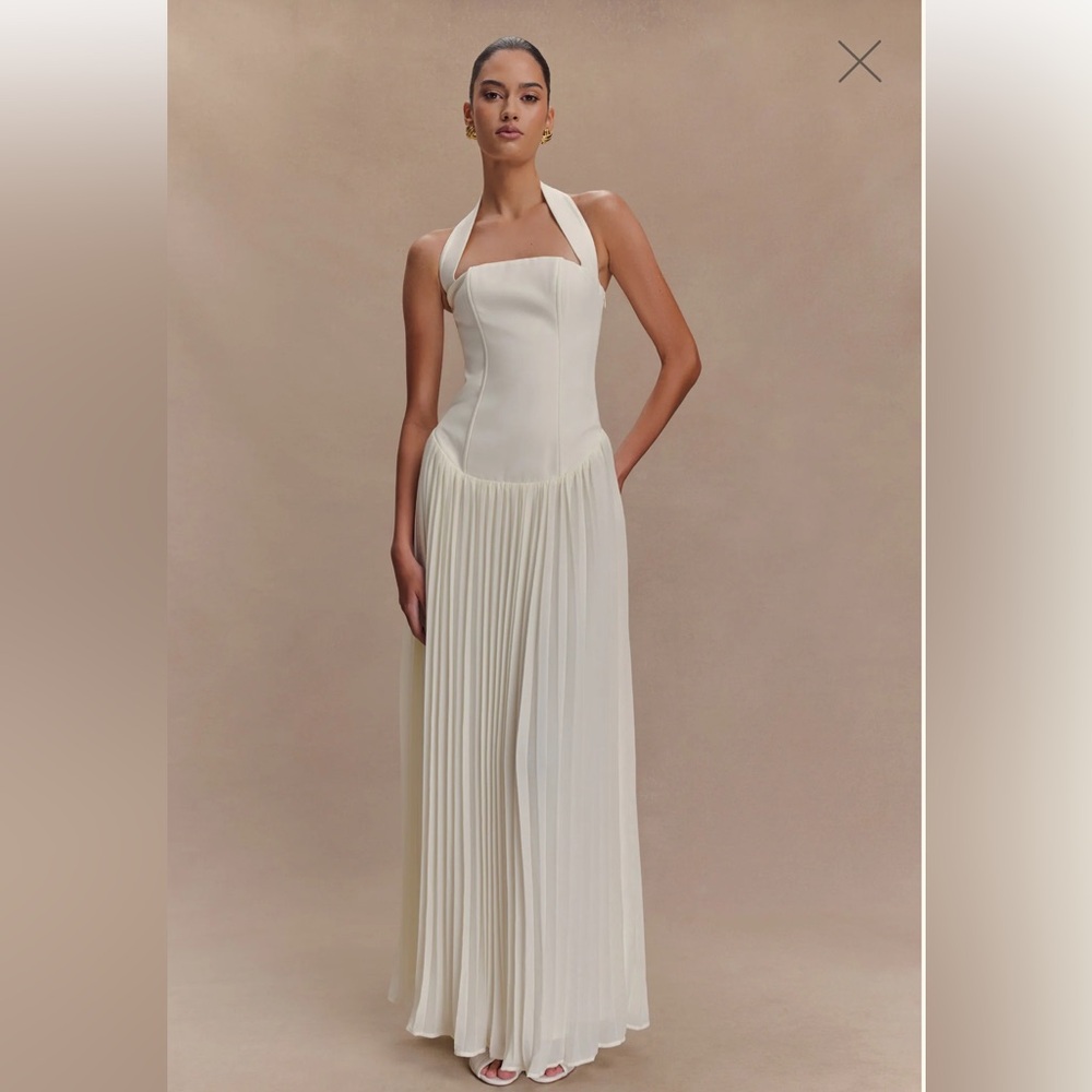Meshki Stacie Pleated Halter Maxi Dress Ivory